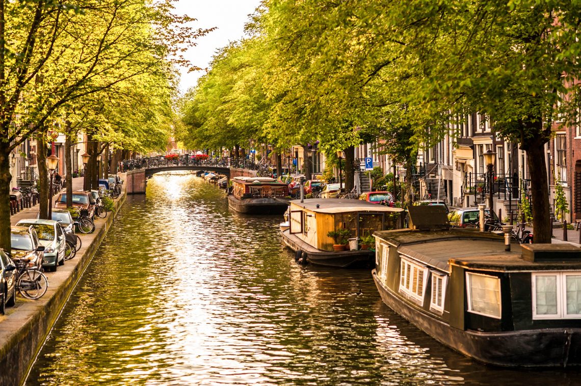 canal en amsterdam con arboles a los lados