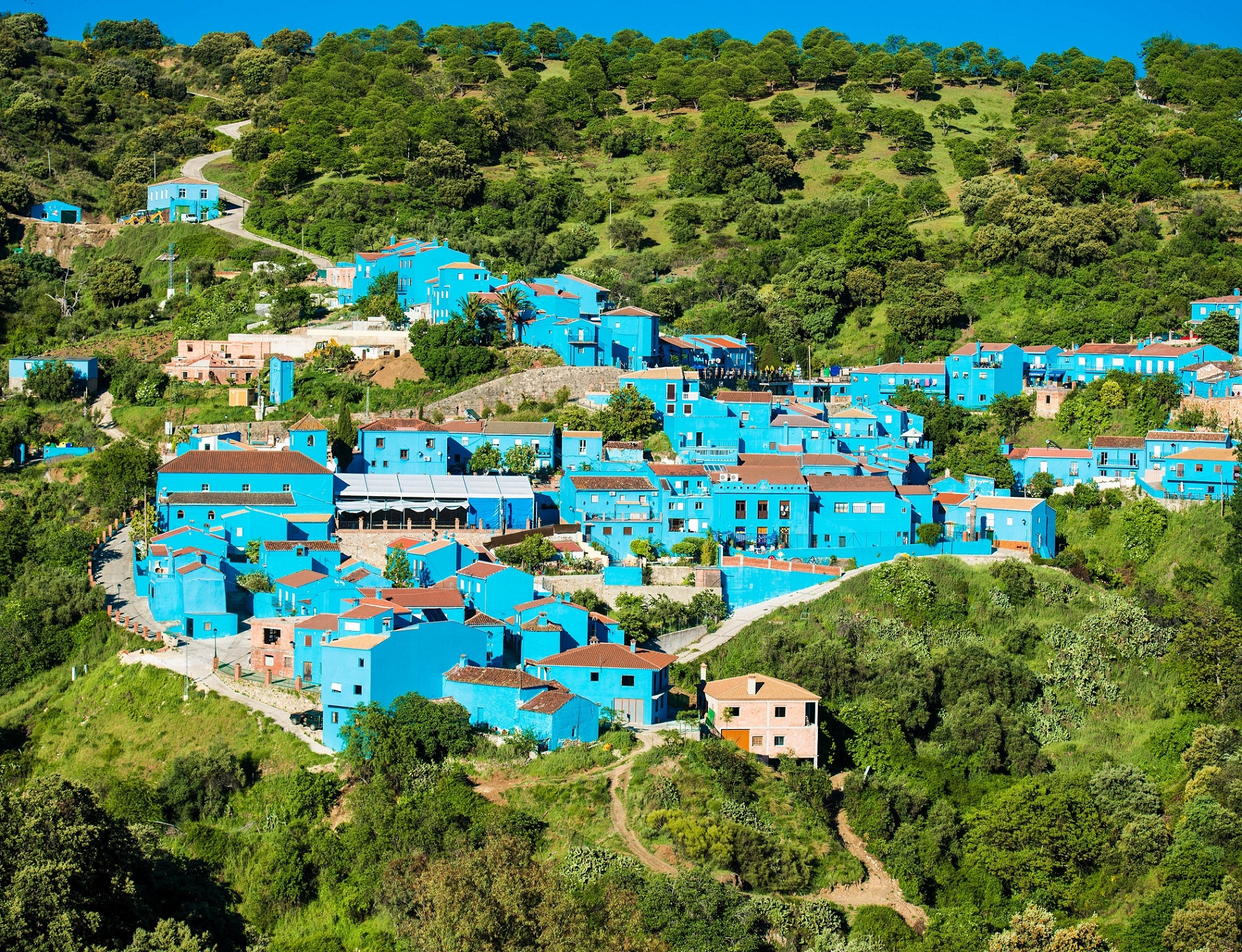 Juzcar, a village with blue buildings in Andalusia Malaga