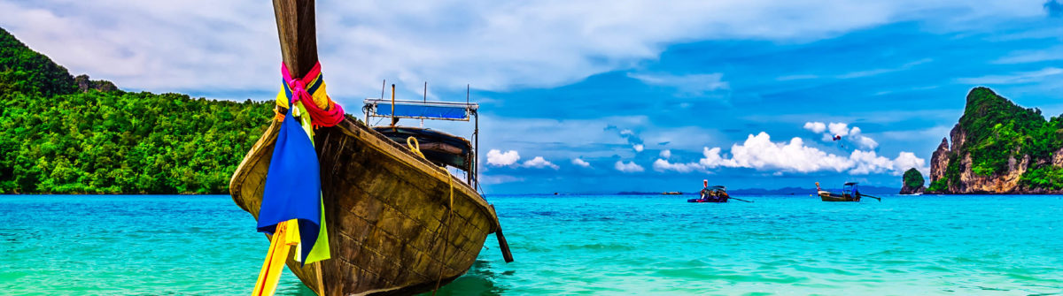Long boat and tropical beach, Andaman Sea, Thailand